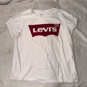 Levi's White Tee with Red Batwing Logo